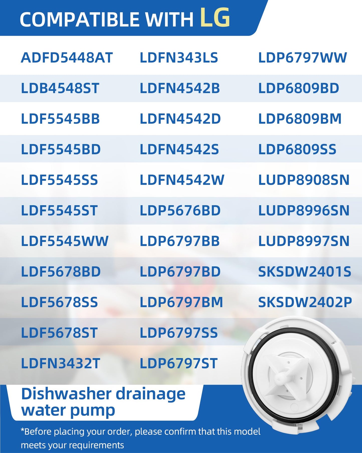 LDFN3432T LDFN4542S Drain Pump Fit for LG Dishwasher ADFD5448AT LDB4548ST LDF5545BD LDF5545SS LDF5545ST LDFN343LS LDFN4542B LDFN4542D LDFN4542W LDP6797BD LDP6797ST LUDP8908SN SKSDW2401S SKSDW2402P