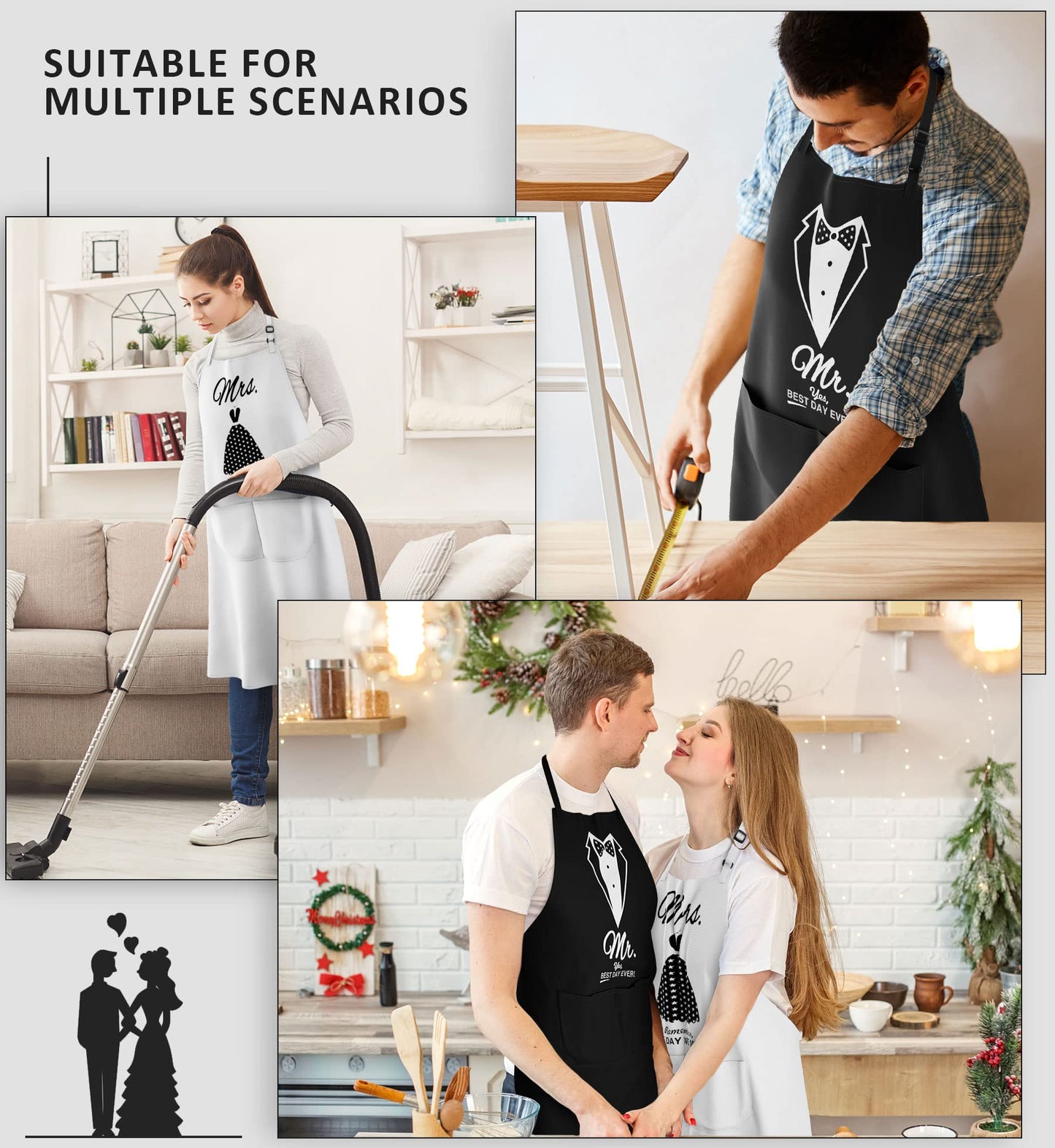 CITTA Mothers Day Gifts for Women Mom Her, Mr and Mrs Aprons for Couples Gifts - Anniversary, Bridal Shower, Wedding, Engagement gift for Couples, His and Her, 8 Pack Kitchen Cooking Apron Gift Set