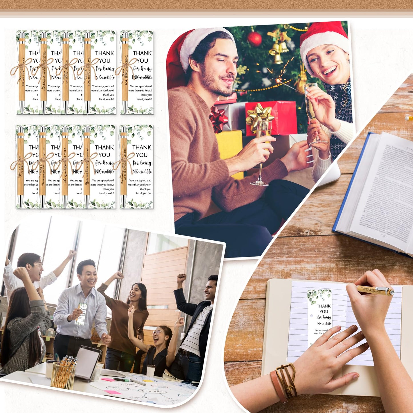 Fulmoon 120 Set Employee Appreciation Gifts Includes Thank You Wood Bamboo Pen May You Be Proud Sign Ballpoint Pen Employee Appreciation Bookmark Card for Graduation Teacher Coworker Team Staff