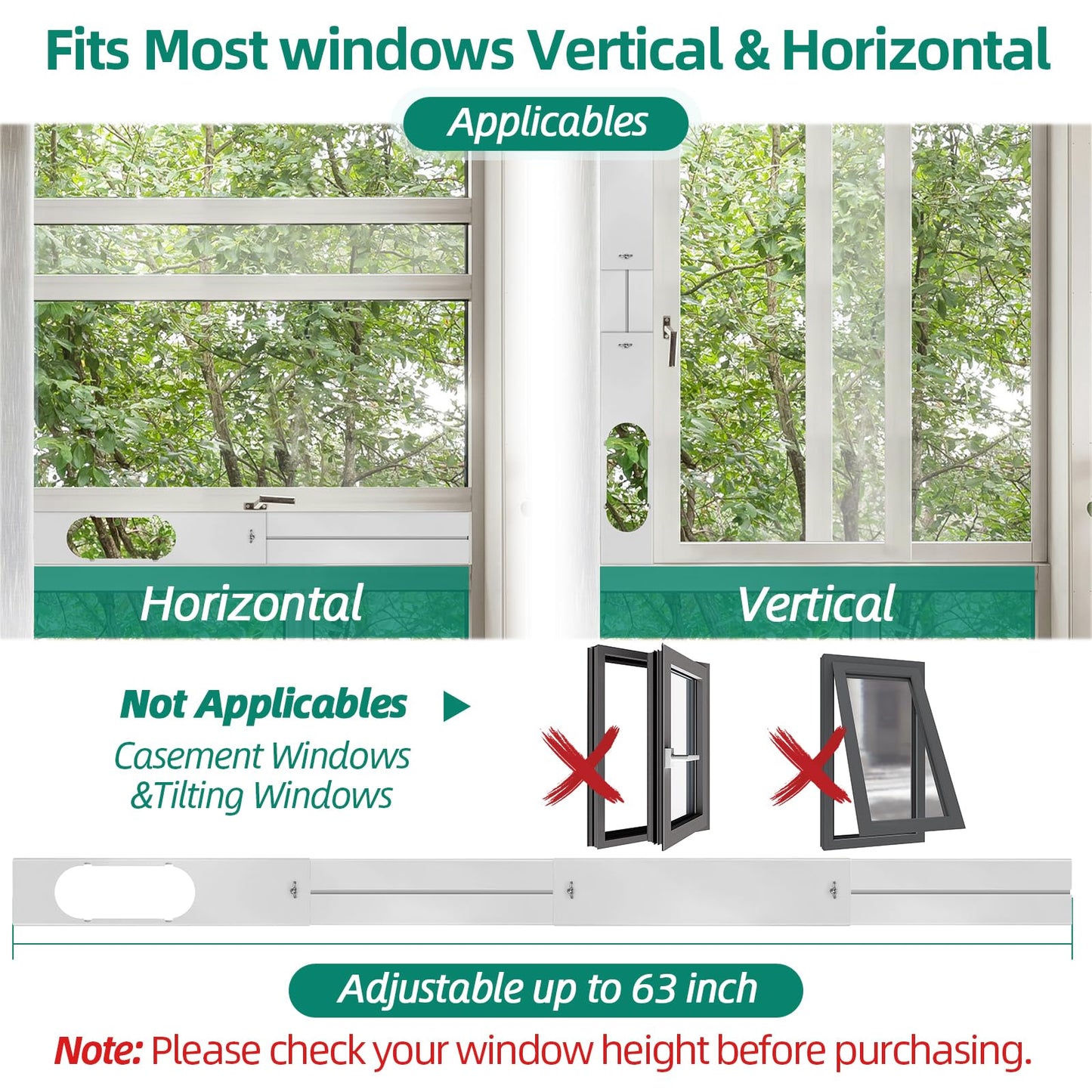 cocobeen Portable Air Conditioner Window Kit - Adjustable Universal Window Seal AC Vent Kit with 5.9” Exhaust Hose for Sliding Vertical/Horizontal Windows