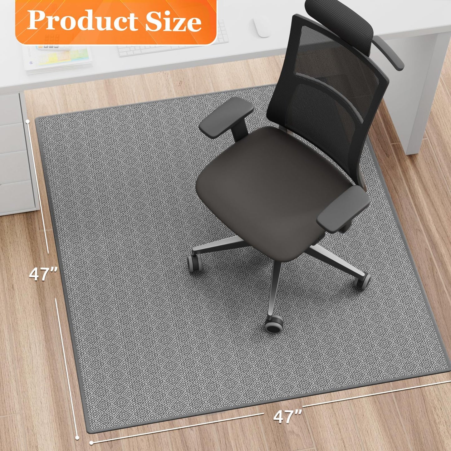 KMAT Office Chair Mat, 47x47in Heavy Duty Hardwood/Tile Floor Protector, Floor Mat Computer Desk Mat for Rolling Chairs, Work, Study, Office, Grey