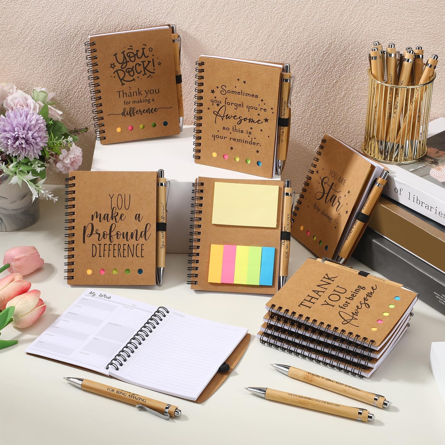 Tellingyou 20 Set Employee Appreciation Gift Bulk Inspirational Spiral Notebook with Motivational Pen Sticky Note End of Year Thank You Gift for Teacher Nurses Volunteer Birthday Graduate Party Favor