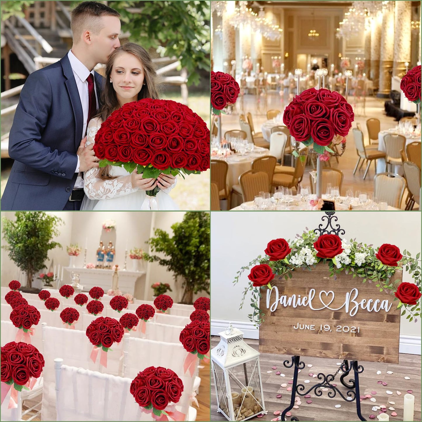 Waipfaru Red Roses Artificial Flowers Bulk, Real Touch Velvet Roses with Wrapping Paper, 50 Pcs Fake Flowers for Wedding Centerpieces Bridal Bouquet Valentines Mothers Day Graduation Decor