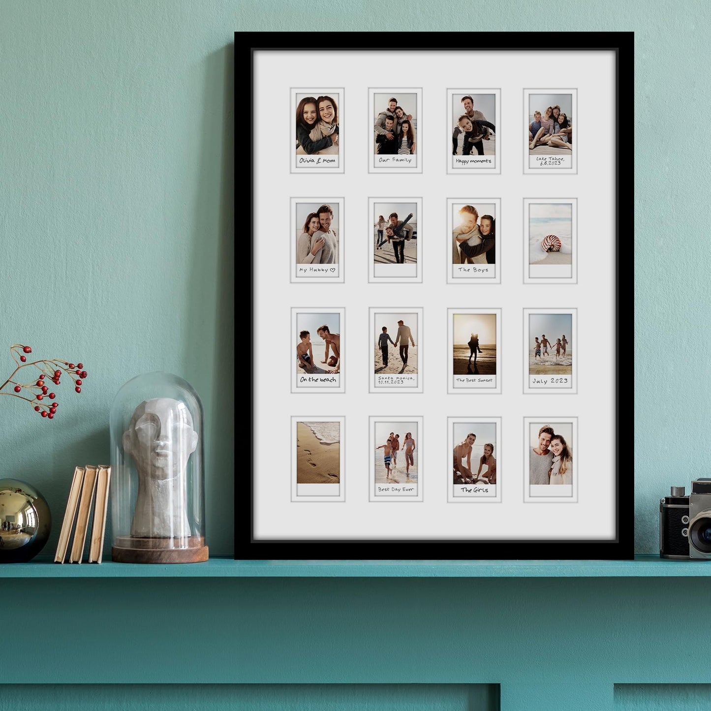 Americanflat 15x20 Picture Frame with 16 Openings for 2x3 Instant-Print Photos - Black Mini Picture Frames for Wall Display with Polished Plexiglass