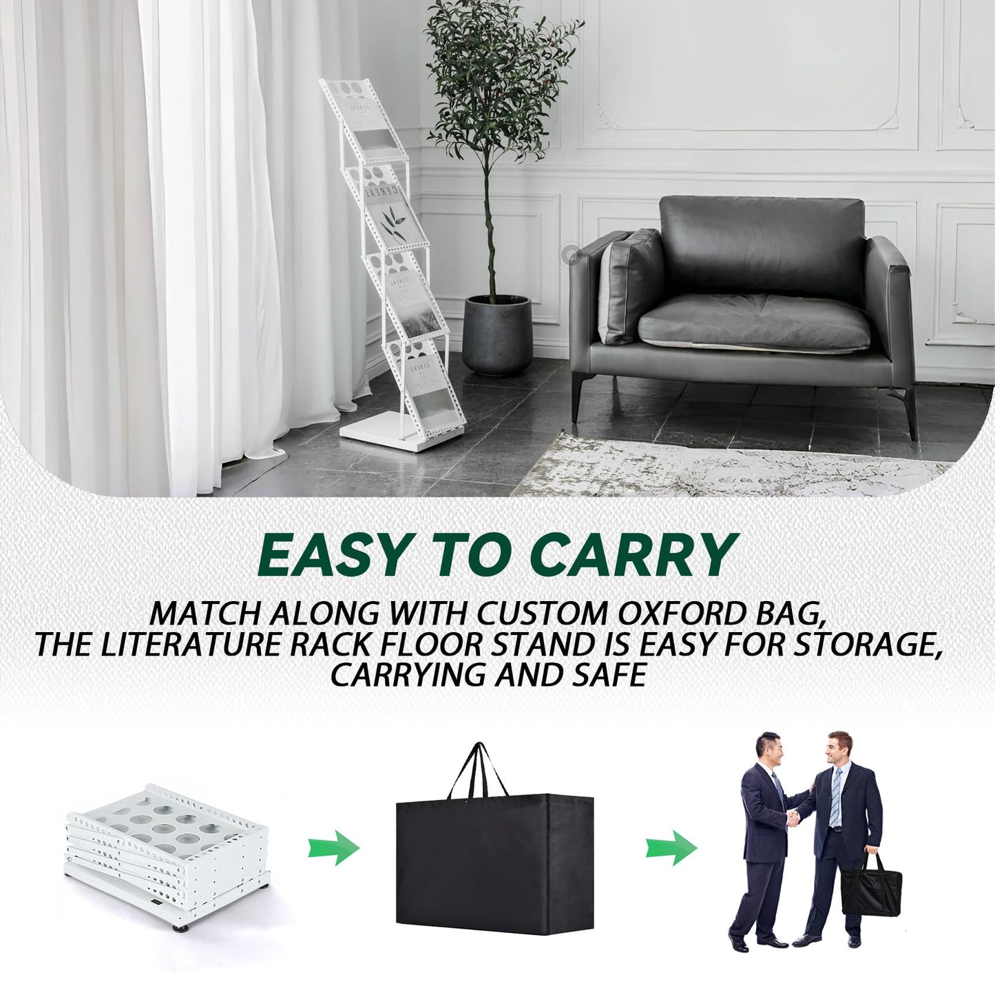 Estleys Trade Show Literature Stand Display Rack, Magazine Brochure Catalog Display Stand, Magazine Floor-Standing with Portable Oxford Bag for Office Store Exhibition Trade Show (White)