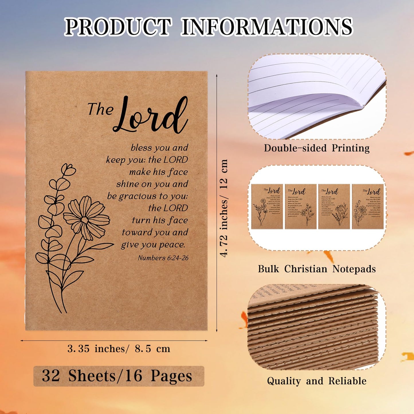 Moinchore 75 Sets Mothers Gifts Christian Bible Verse God Bless Mothers Pens Religious Notebooks Christian Gift Cards with Bags Twine for Women Church Sunday School (Flower)