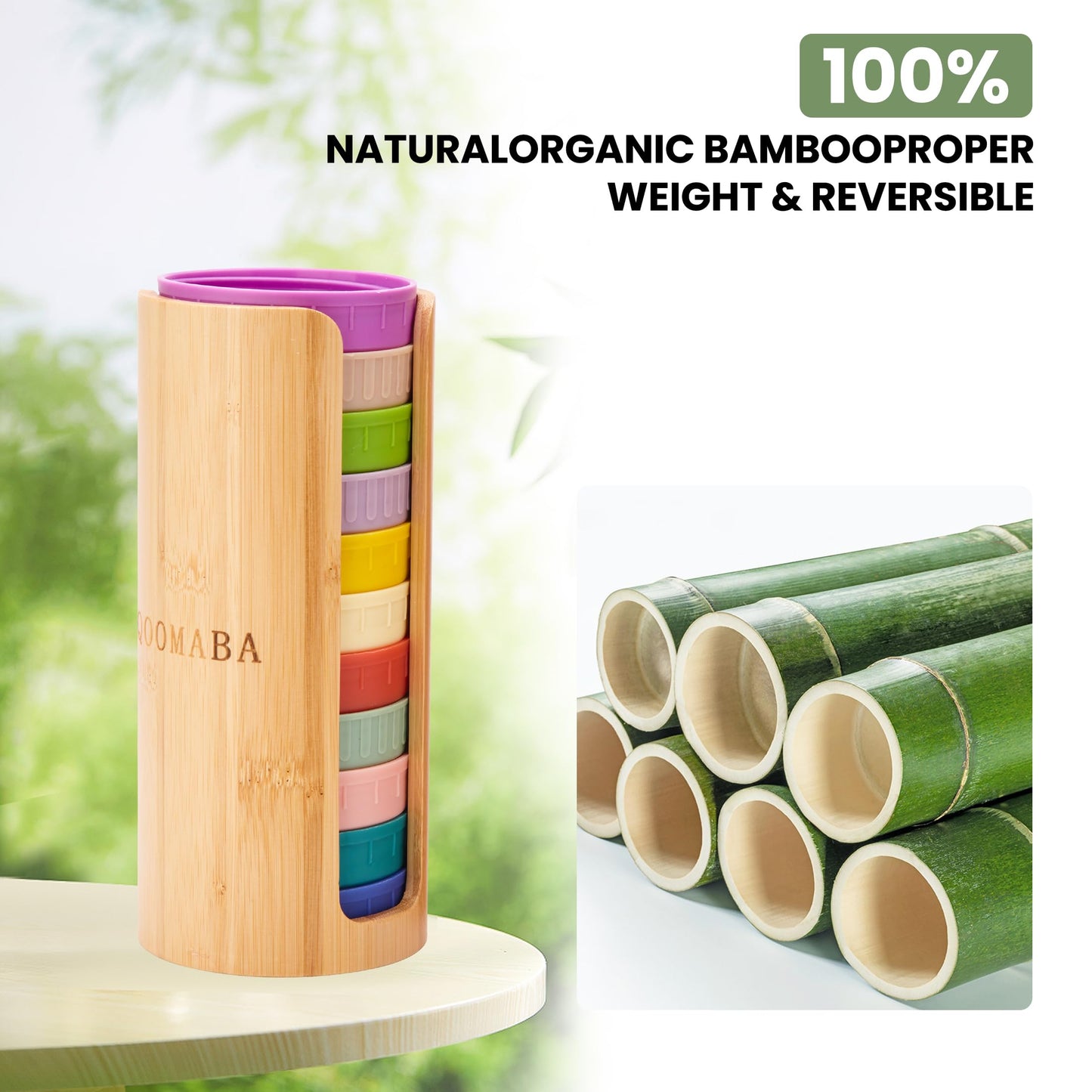 QOOMABA Mason Jar Lid Organizer (2pcs), Mason Jar Lid Storage Made of Bamboo, Suitable for Mason/Canning/Bamboo Lids(WIDE/REGULAR), Fit Perfectly, Stackable Steady