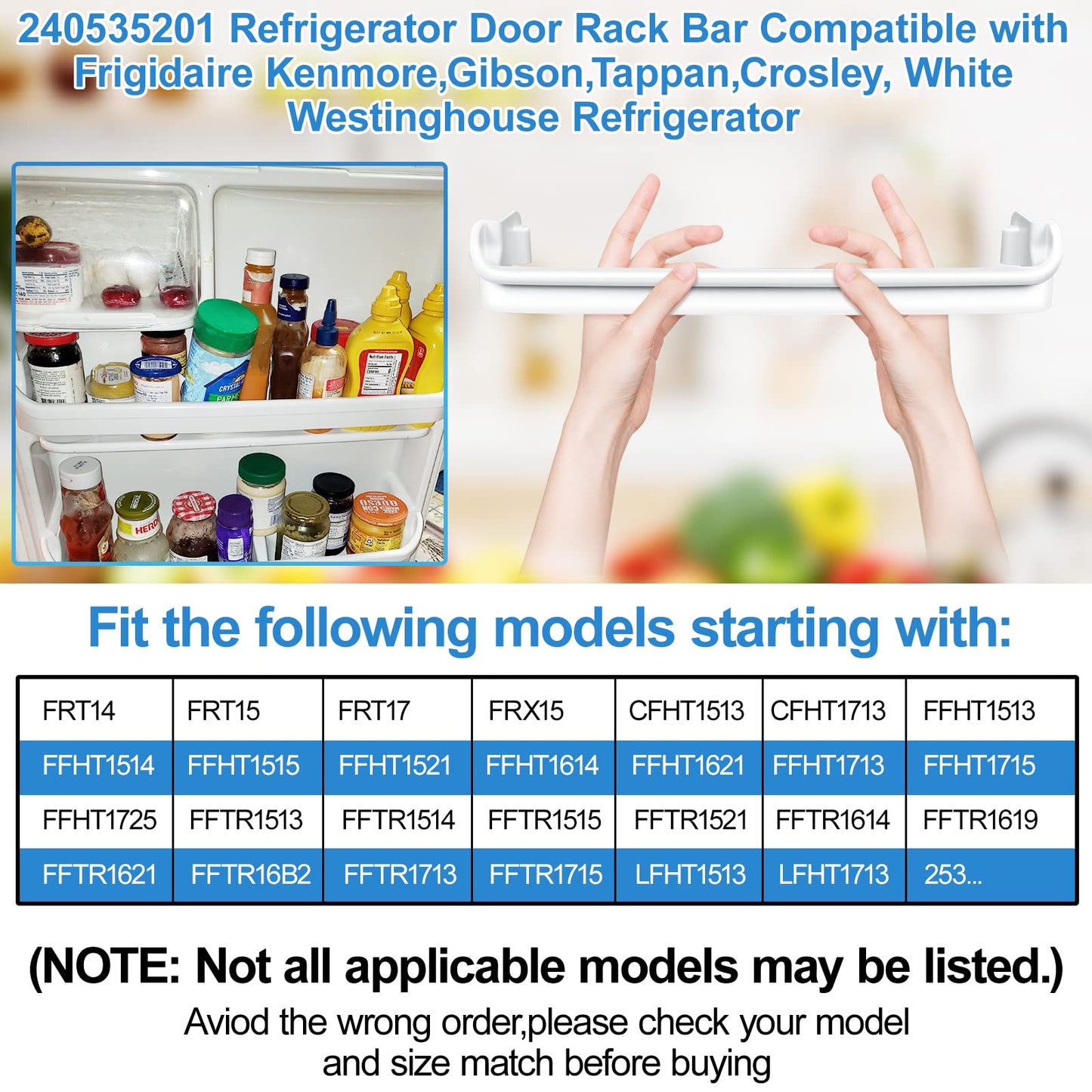 UPGRADED 240535201 Refrigerator Door Rack Bar Replacement Compatible with Frigidaire Kenmore Refrigerator Door Shelf Replacement Parts AP3214686, AH734991,FRT17B3AZB, LFHT1513LW0,FRT15 Door Shelf Rack
