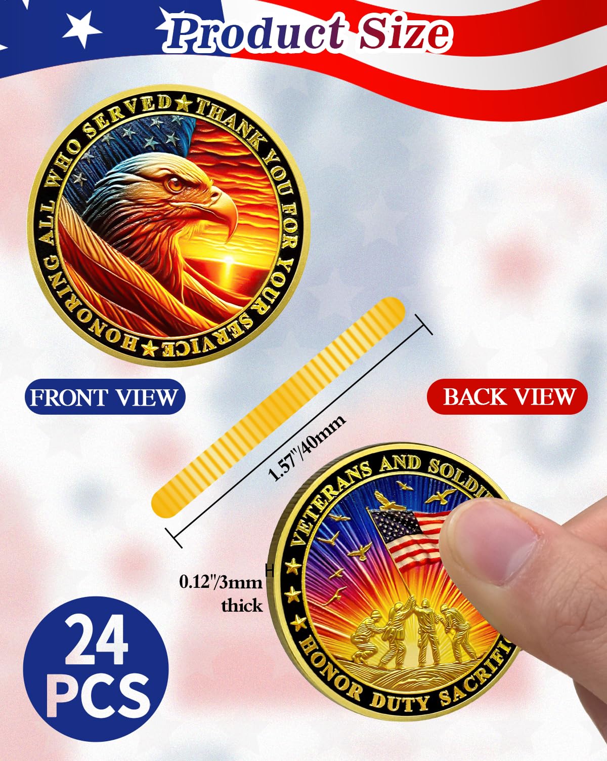 Value Valor Vow 24Pcs Military Challenge Coins Set - Veterans Coin Honoring All Who Served Thank You for Your Service Medallion Military Appreciation Gifts for Men Women Veterans Day Gift