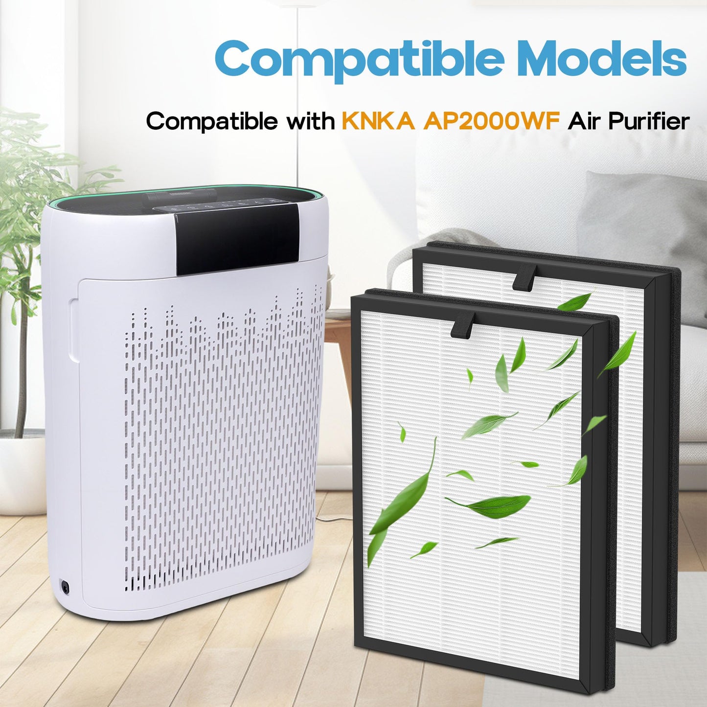 XBWW 4 Packs AP2000WF Replacement Filters Compatible with KNKA AP2000WF Air Cleaner Purifier with 10pcs Aroma Pads, 3-in-1 Pre-Filter,Premium Filter and Activated Carbon Filter