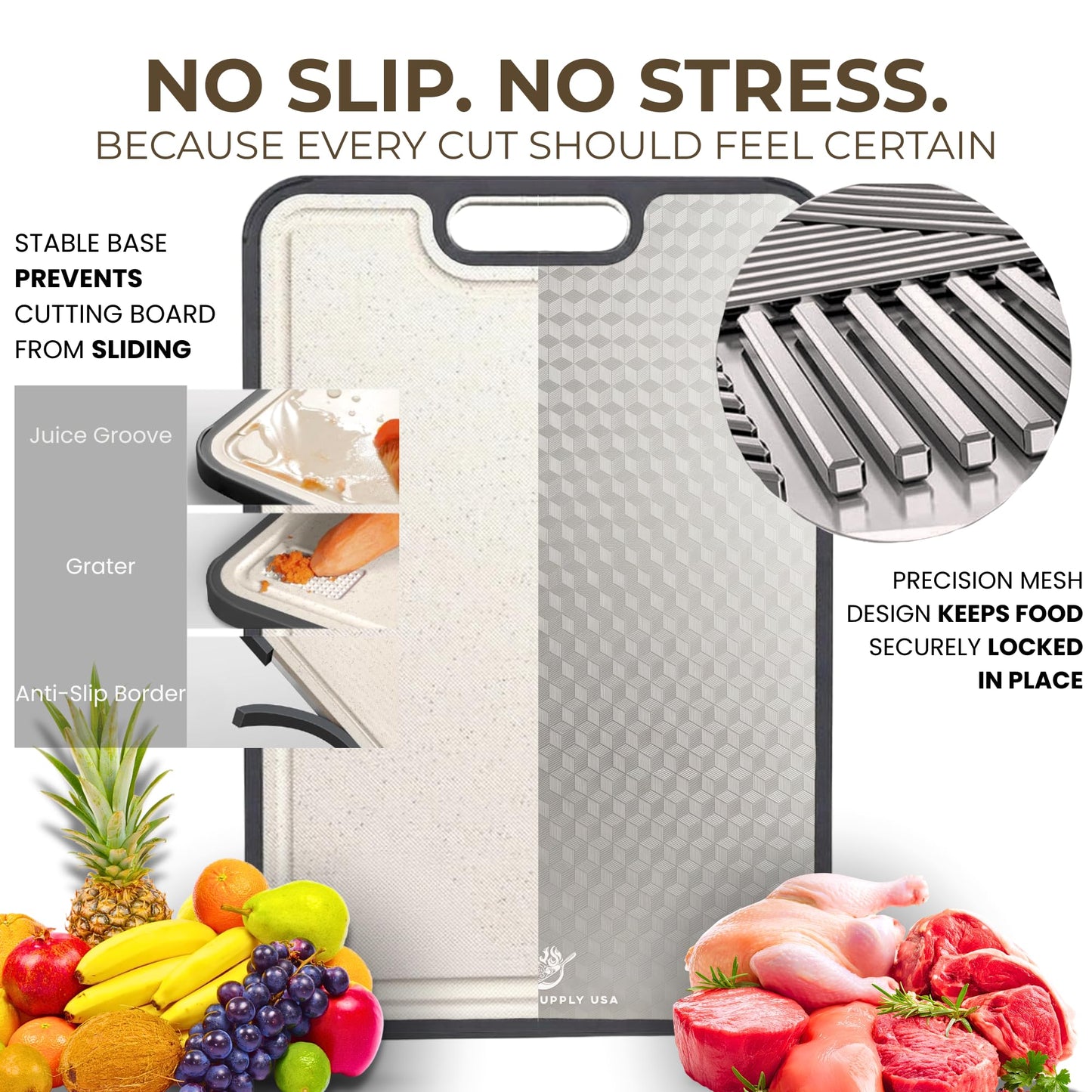 Titanium Cutting Board | Scratch Reduction Mesh | Double-Sided Pure Titanium and Wheat Straw | Anti Slip | Juice Groove | Stain Resistant | Food Grade | Easy to Clean | Smoky Supply USA