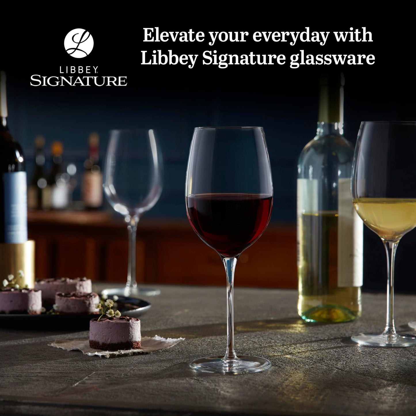 Libbey Signature Kentfield All Purpose Long Stem Wine Glasses Set of 4, White and Red Wine Glasses, Curvature Wine Glass Gift Set for All Occasions