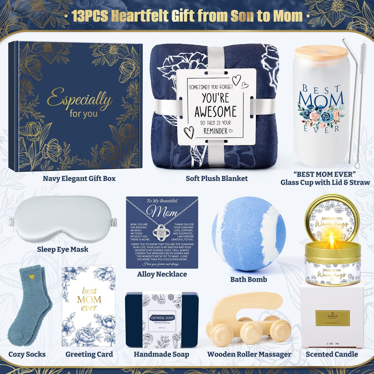 Gifts for Mom Mothers Day, 13PCS Moms Gift for Women from Daughter Son, Best Mom Ever Gift for Birthday, Valentines Day, Mothers Day, Christmas
