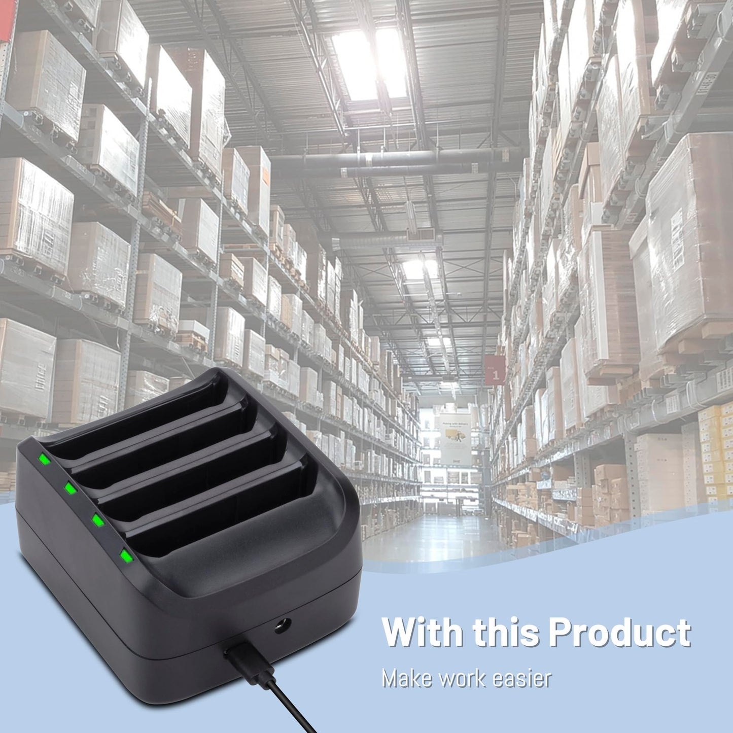 TZRONG 4-Slot Battery Charging Cradle Kit for Zebra TC51 TC52 TC56 TC57 TC510 TC52X TC520L Barcode Scanners | Compatible with BT-000314 Battery - Charger Station with Adapter SAC-TC51-4SCHG-01