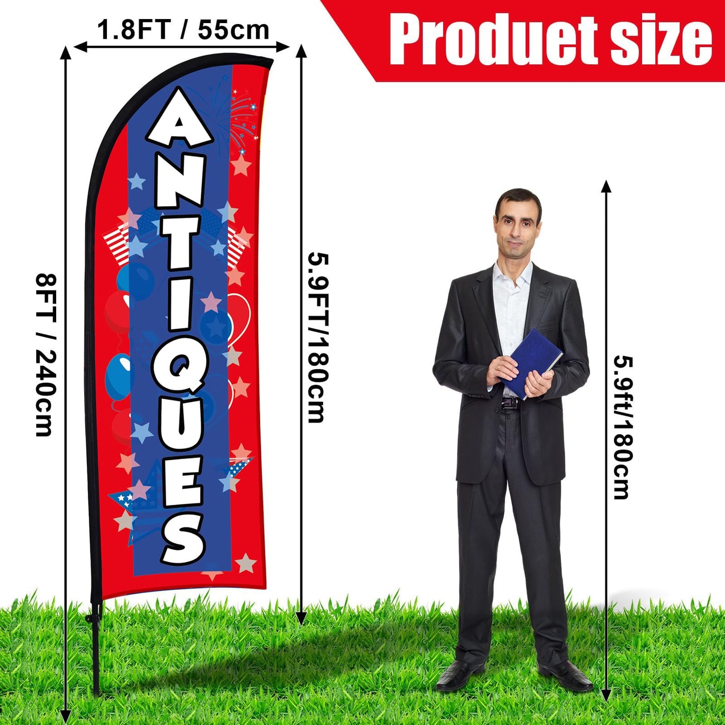 Buryeah 2 Sets Antiques Feather Flag with Pole Kit and Ground Stake 8ft Advertising Sign Banner Swooper Flag with Ground Stake and Portable Bag for Business Outside Event