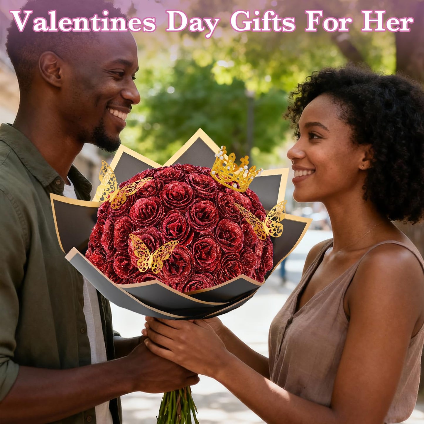 Waipfaru Glitter Roses Bouquet, DIY Fake Flowers Bouquet, Birthday Gifts for Women Mom, 24 Pcs Red Rose for Grandma Wife Girlfriend Valentines, Mothers Day, Anniversary, Graduation