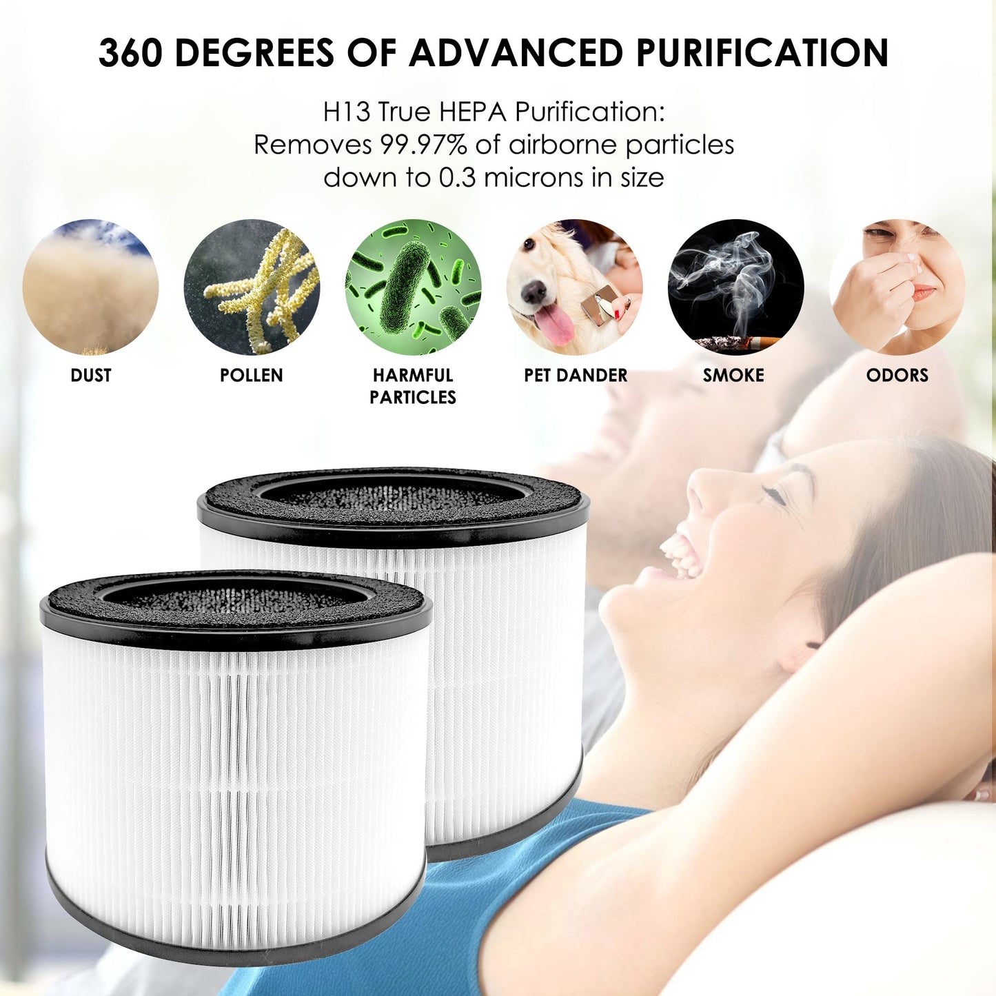 Flintar Replacement HEPA Filter, Compatible with Coway Airmega 100 Air Purifier, 3-in-1 Pre-filter, H13 True HEPA and Deodorization Filter Set (2- Pack)