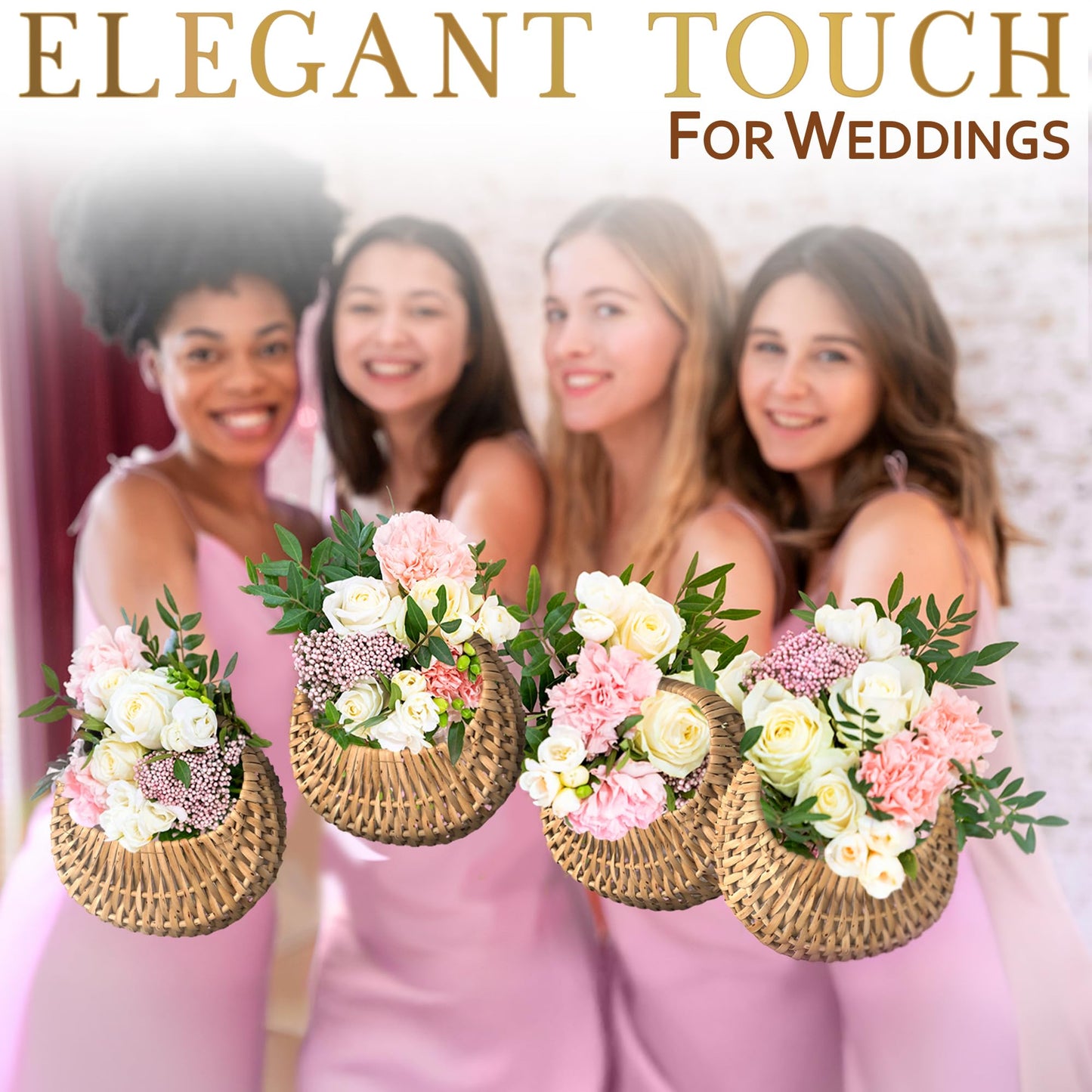Flower Girl Basket Set of 2 - Charming Rattan with Waterproof Lining, 6.3 x 5.12 x 3.75 Inch - Small Wicker Basket with Handle for Wedding Flower Petals, Confetti, Candy, Gift, Storage & Home Decor