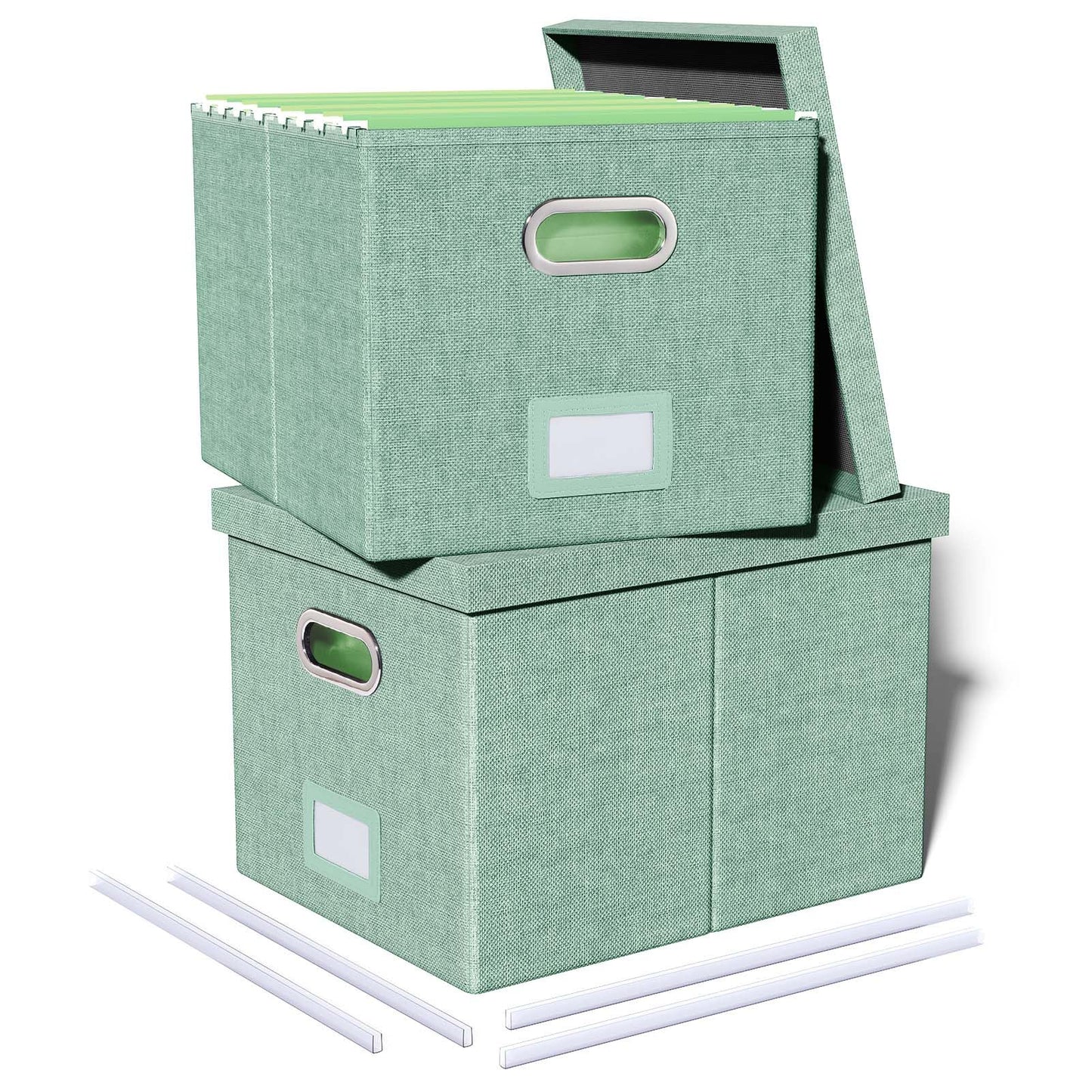 2 Pack File Storage Organizer, Filing Box, Portable File Box with Lid, Fit for Letter/Legal File Folder Storage, Document Organizer, Green