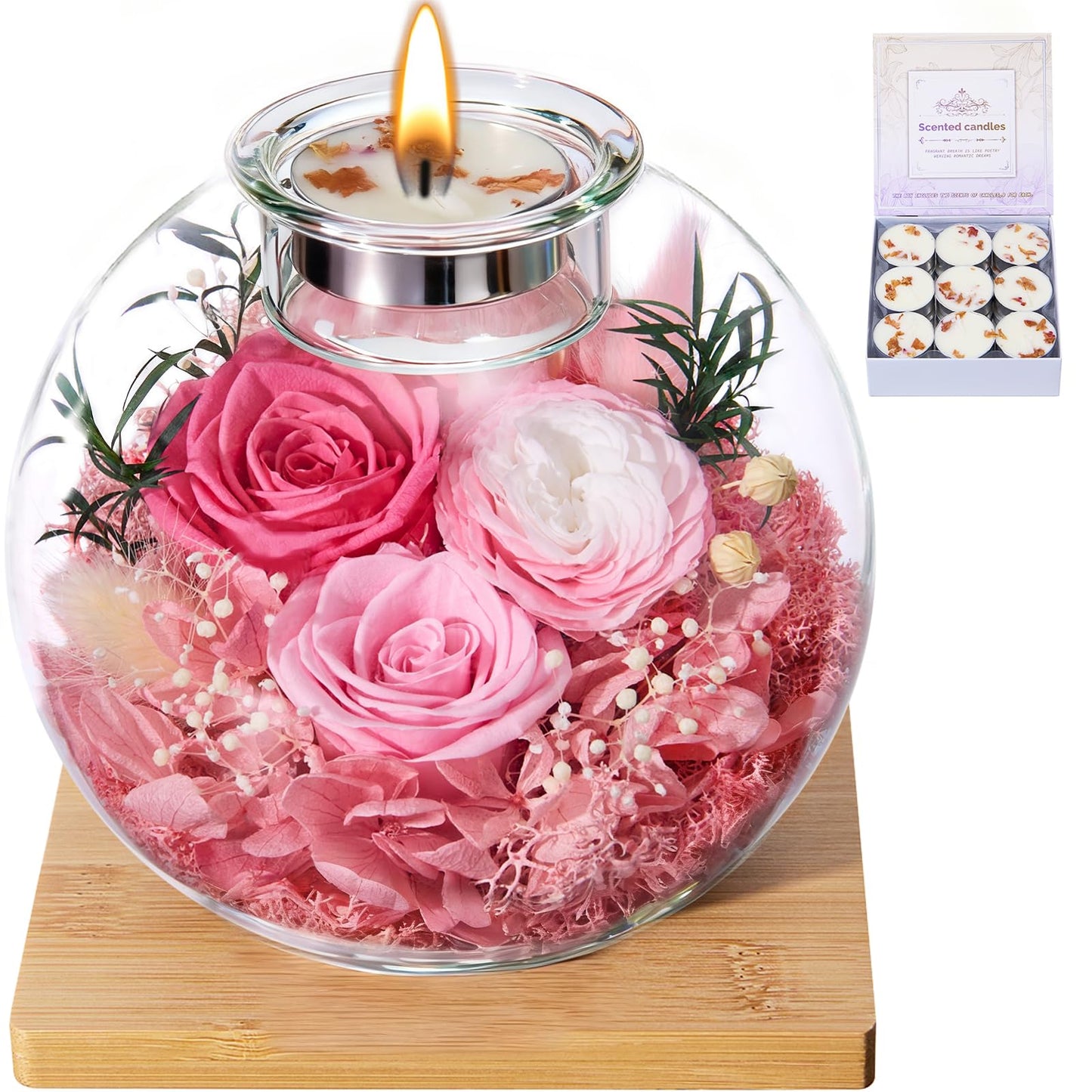 Mothers Day Rose Gifts for Mom Birthday Gift for Women Flowers for Delivery Preserved Flowers Forever Eternal Rose in Glass Dome Mother's Day Flower Gifts for Wife Grandma Sister from Daughter, Pink