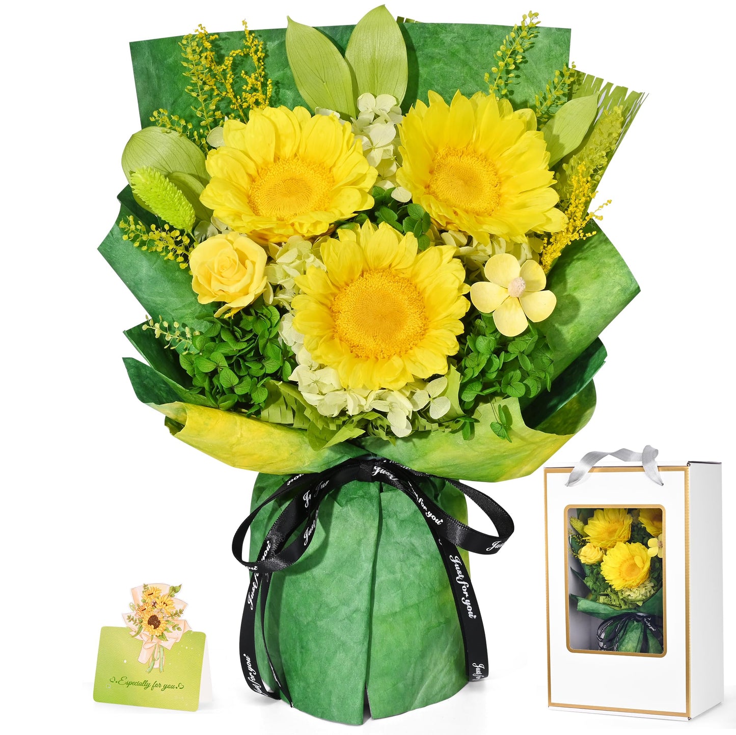 Waipfaru Preserved Flowers for Delivery Prime, Fresh Sunflower Bouquet with Gift Box, Forever Flowers for Women Mothers Day Birthday