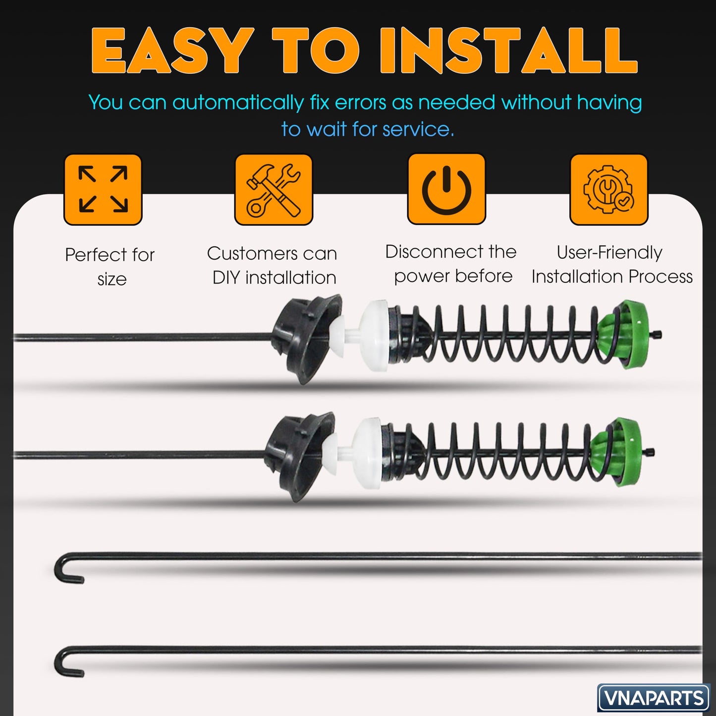 Upgraded W11396716 Washer Suspension Rod Kits Set (4Pcs)-24.4in, For Whirlpool Kenmore Maytag Washing Machine Suspension Rod Kit, Replaces W11171694 MVW6200KW2 WTW5100H WTW6120H MVW5430MW2 MVW5430PBK0