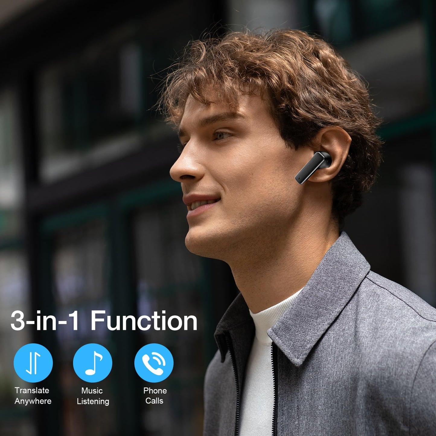 IAMJOY AI Translation Earbuds, 163 Language Two-Way Translator Device with Bluetooth and APP Built-in 6 Mics, 42dB Hybrid Noise Cancelling Language Translator Earbuds, Black