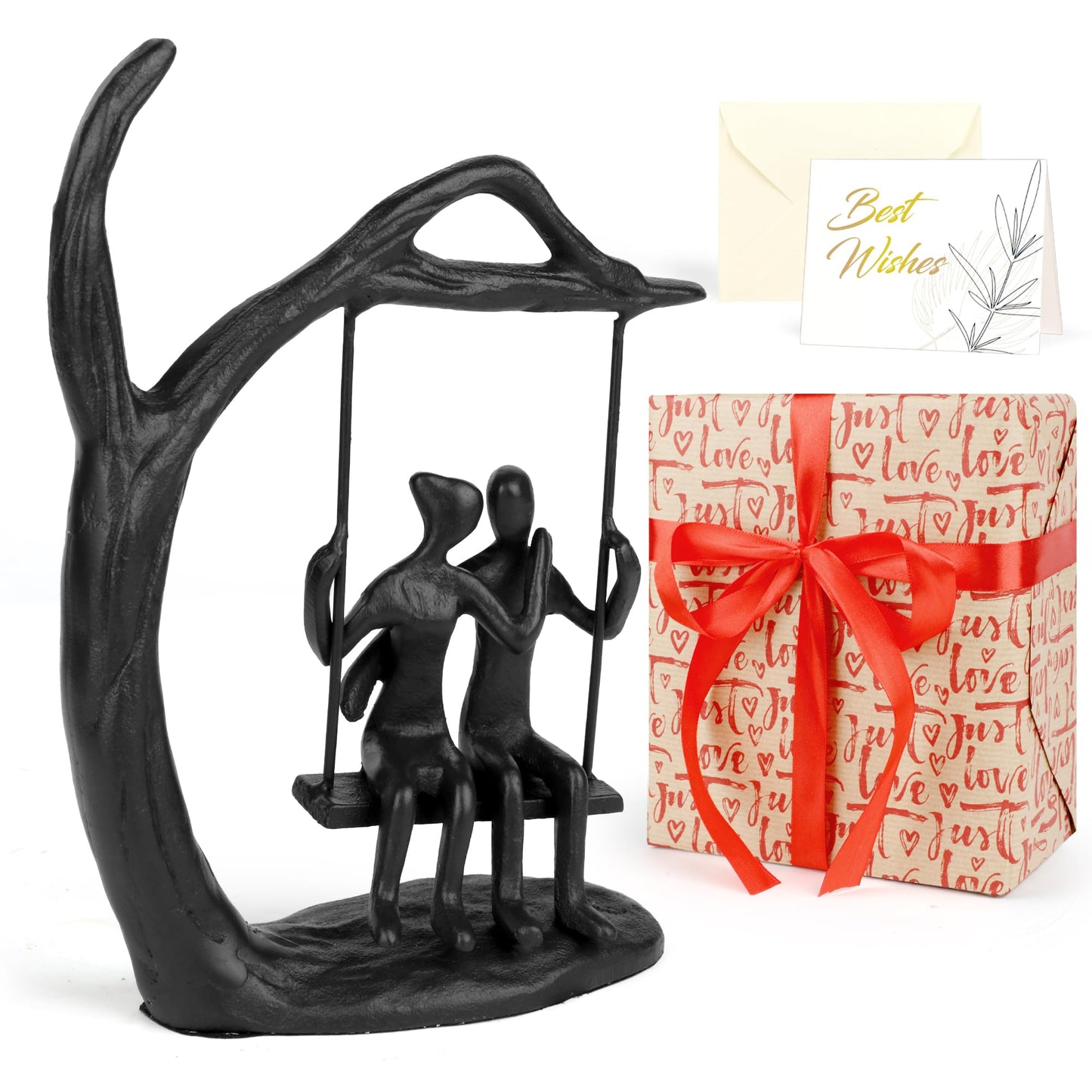 Kresecioo Anniversary Wedding Gifts for Couple/Her - Romantic Couple Statue in Love, Black Metal Figurine Sweet Loving Together Iron Sculpture Decor, Gifts for Wife Husband Birthday