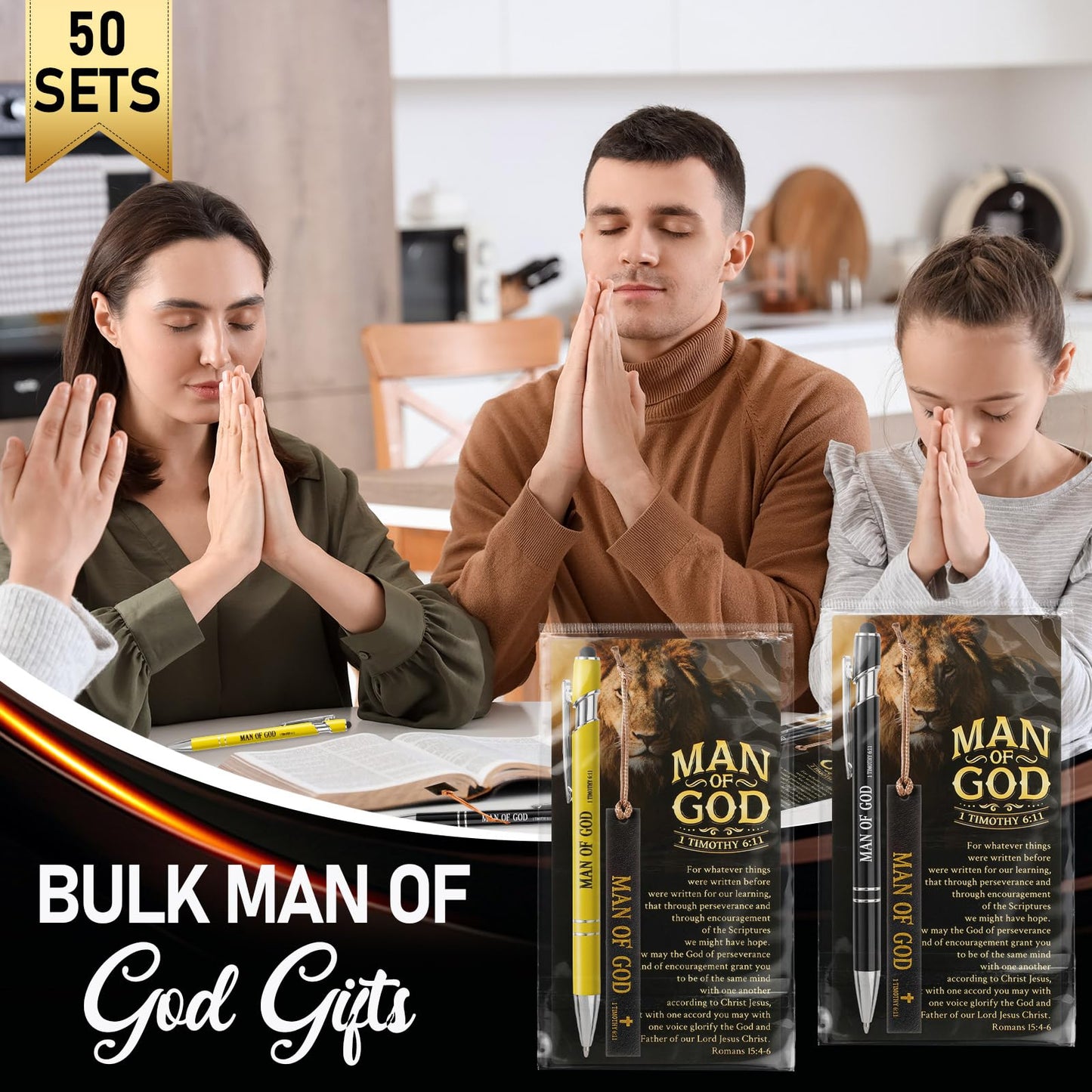 50 Sets Christian Fathers Day Church Gifts Bulk Christian Pens with Stylus Tips Man of God Gifts Men Bulk Bible Card for Men Dad Fathers Day Jesus Religious Godfather Pastor Sunday School Favor