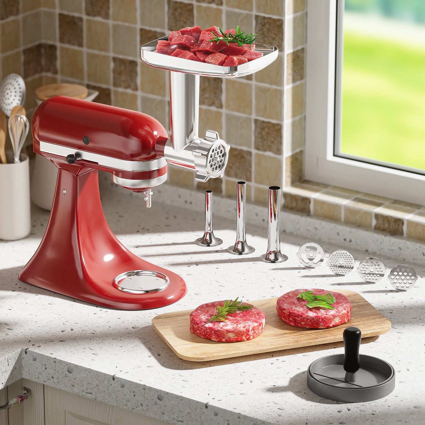 Metal Meat Grinder Attachment For KitchenAid Stand Mixer, Sausage Stuffer, Burger Press, Food Grinder Attachment for Kitchen Aid Accessories and Attachments