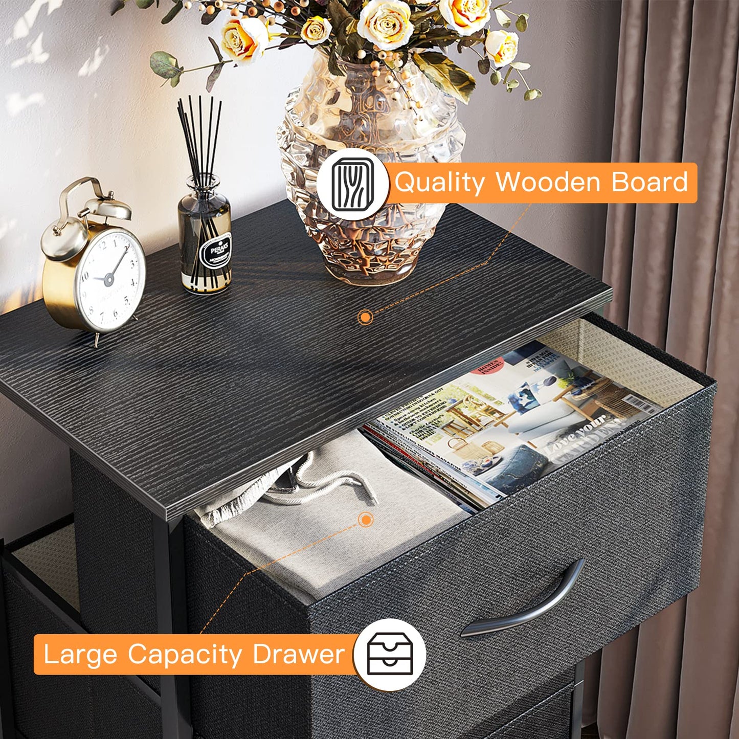 ODK Dresser for Bedroom with 4 Storage Drawers, Small Dresser Chest of Fabric Drawers with Sturdy Steel Frame for Small Space, Wood Top, Black