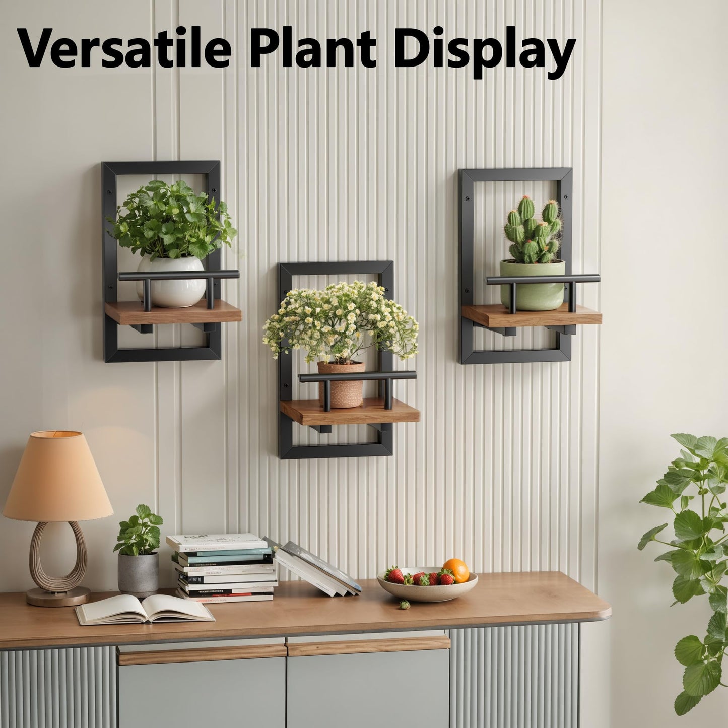 Sbosbo Floating Shelves for Wall, Plant Shelf Indoor, Wall Planters for Indoor Floating Plant Shelves for Bedroom, Living Room, Kitchen, Office, Bathroom Decor (3 Pack)