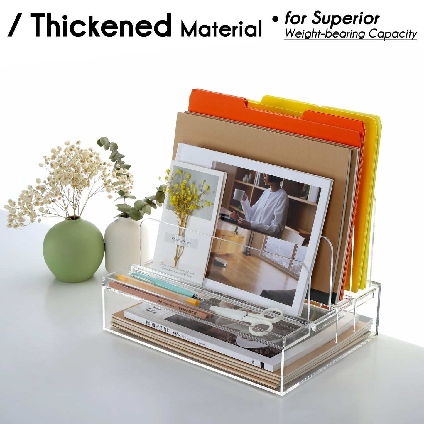 DINGHUO Acrylic Desk Organizers and Accessories, Paper Letter Tray Organizer with 3 Vertical File Holder, Clear File Organizer for Desk Home Office Supplies -1 Pack