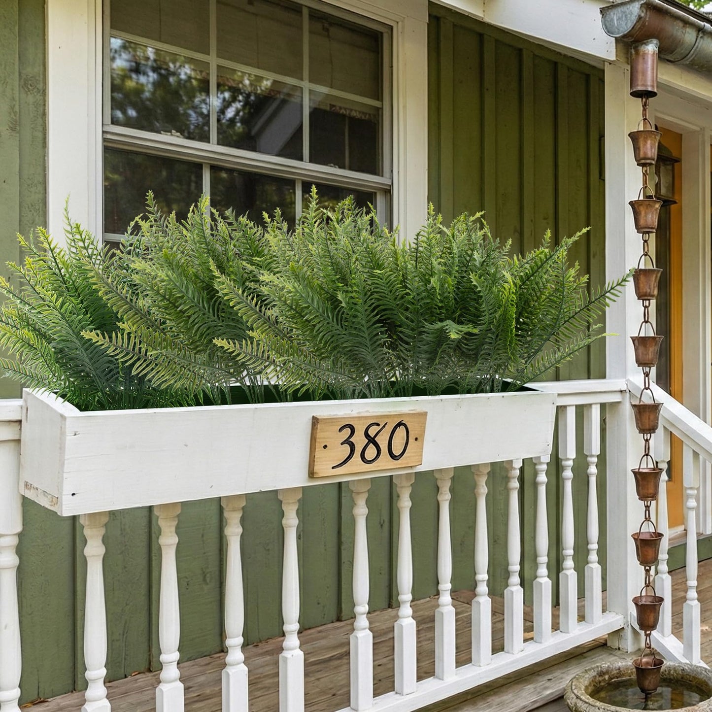 lovemoon 24 Pcs Fake Ferns for Outdoors UV Resistant Faux Fern Plants, Artificial Greenery Fern Bushes for Indoor Garden, Porch & Patio Greenery Decor (24, Green)