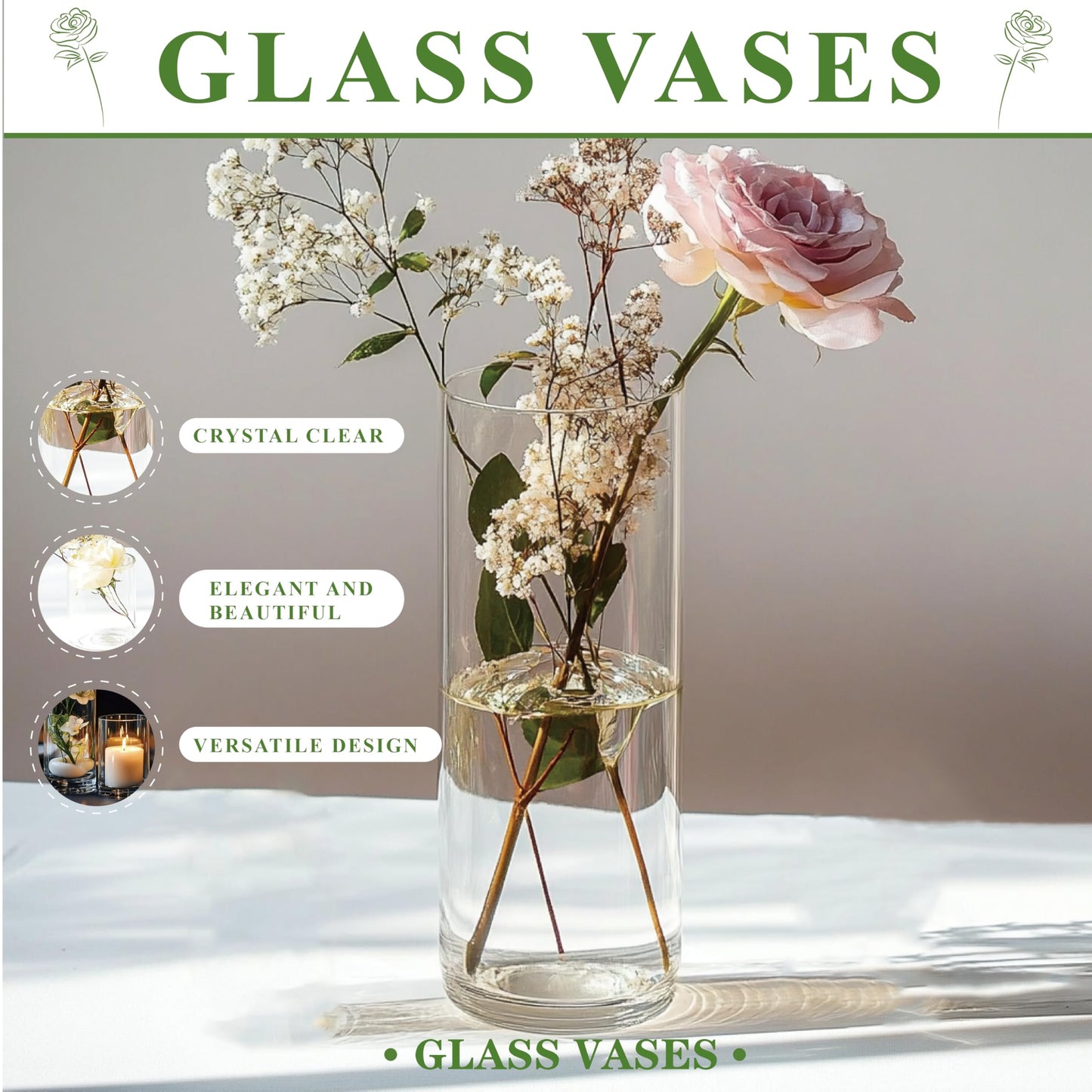 Zomiol Glass Cylinder Vase Set of 18 for Centerpieces, 4,4.7,6 inch Tall Clear Vase Floating Candle Holder for Wedding Table Home Décor and Party