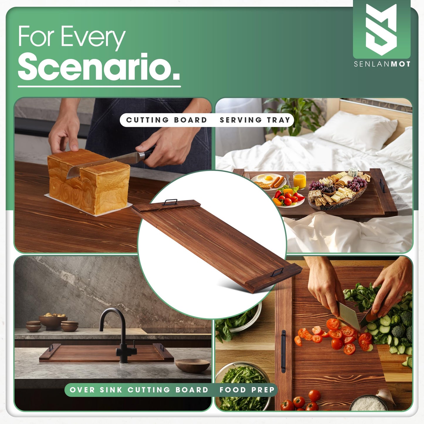 SenlanMot Electric & Gas Stove Top Cover Noodle Board – Large Pine Stovetop Cover & Decorative Tray with Handles – Multi-Functional Kitchen Cutting Board & Modern Home Accessories 30.3"x21.7" (1 Pc)