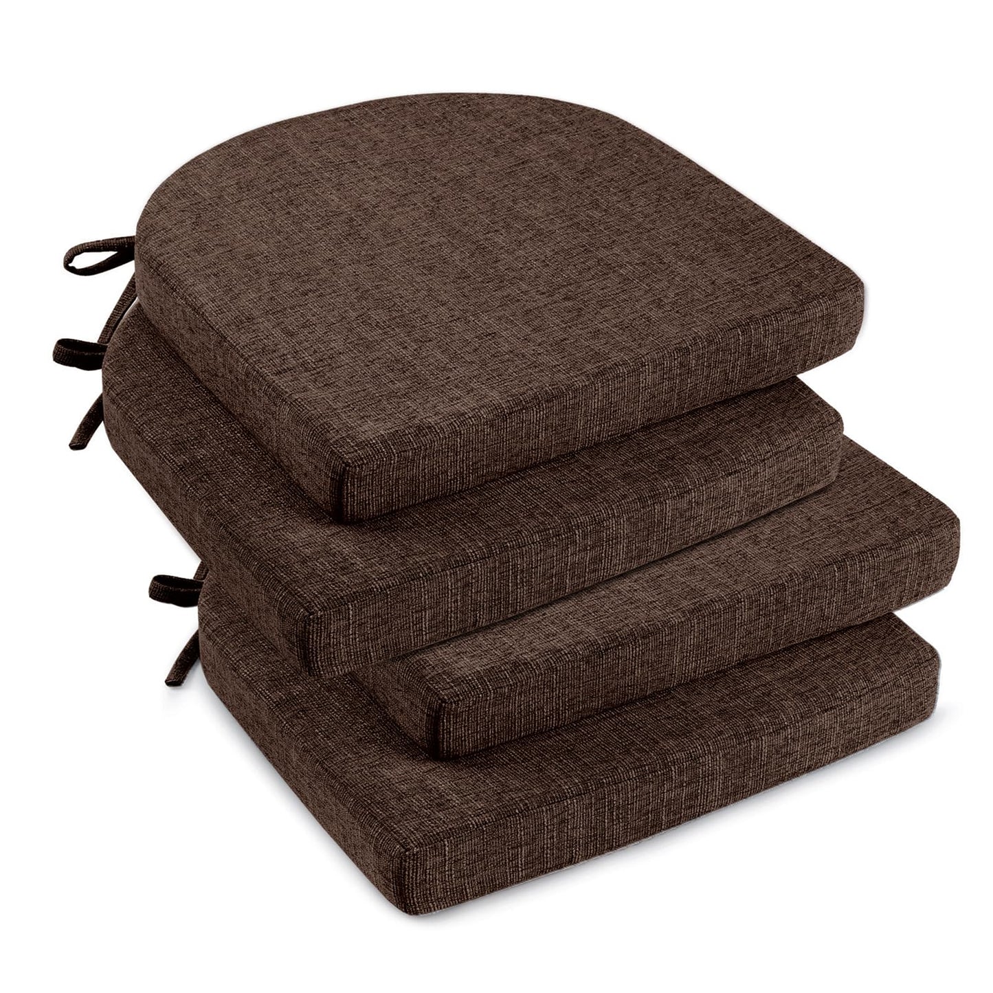 downluxe Indoor Chair Cushions for Dining Chairs, Soft and Comfortable Textured Foam Kitchen Chair Pads with Ties and Non-Slip Backing, 16" x 16" x 2", Brown, 4 Pack