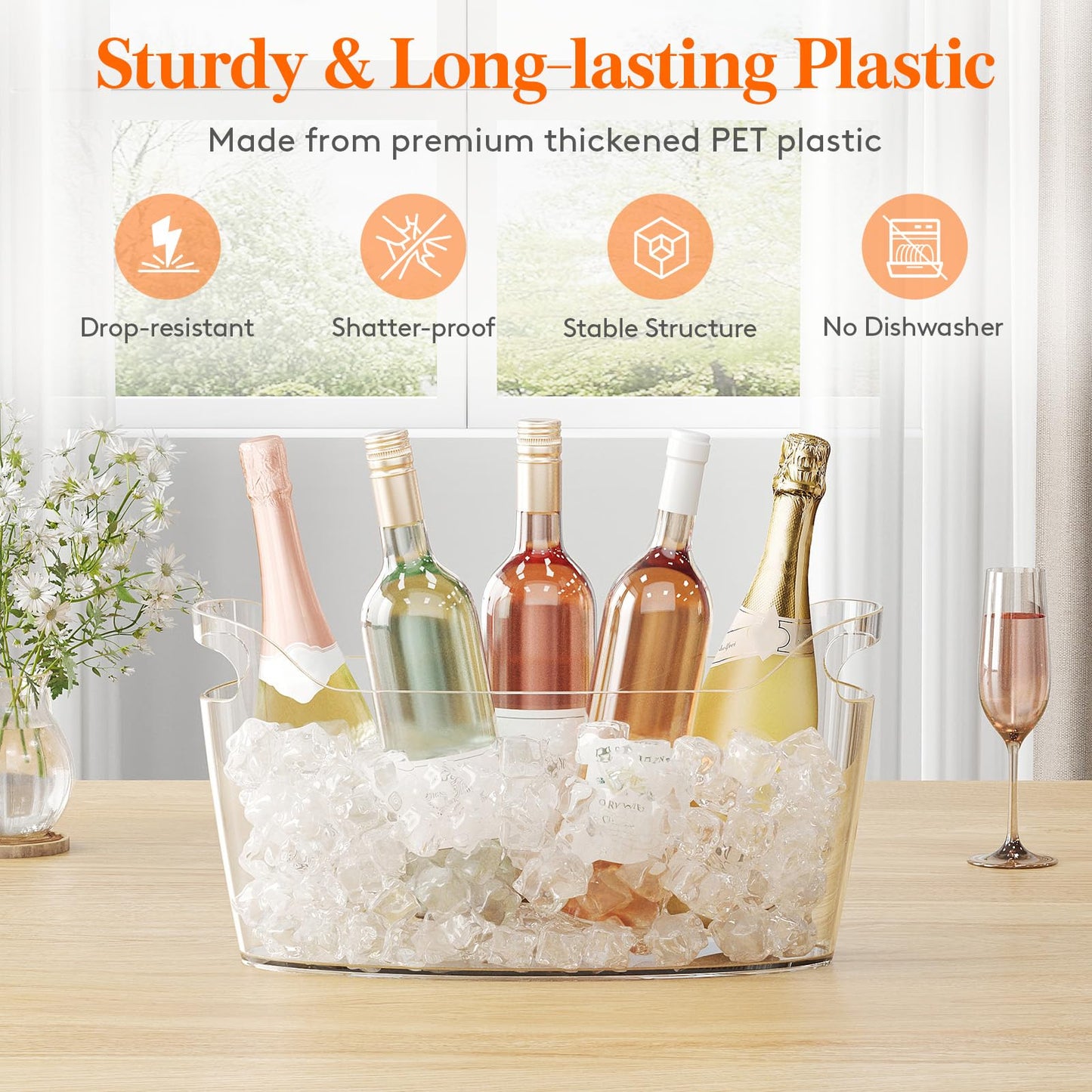 Lifewit 6.5L Ice Bucket for Parties, Portable Drink Bucket for Cocktail Bar, Plastic Champagne Cooler for Beverage/Wine/Beer, Mimosa Bar Supplies Chiller Tub with Scoop 38 x18x20 cm/15x7x8"