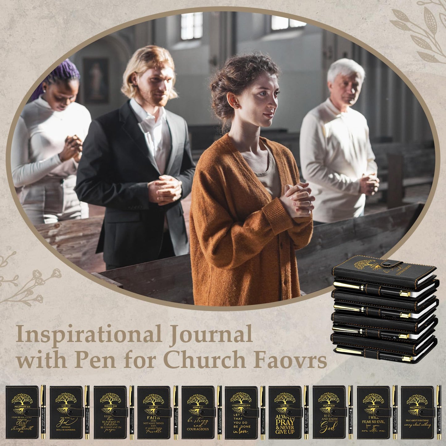 Spakon 20 Sets Fathers Day Christian Gifts Bulk for Church Men Women Religious Leather Notebook Prayer Journal with Pen Bible Study Group Scripture Teacher Dad Husband (English Tree of Life,Black)