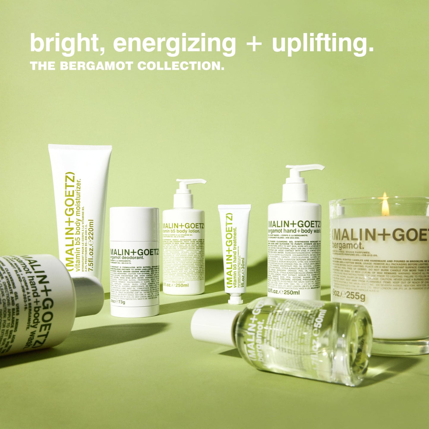 Malin + Goetz Bergamot Candle, 9 oz. – Bright & Refreshing Aroma Scent Fragrance, Scented Candle, Natural Vegetable Wax Blend, Vegan & Cruelty Free, Single Wick Candle, Lasts 60 Hours