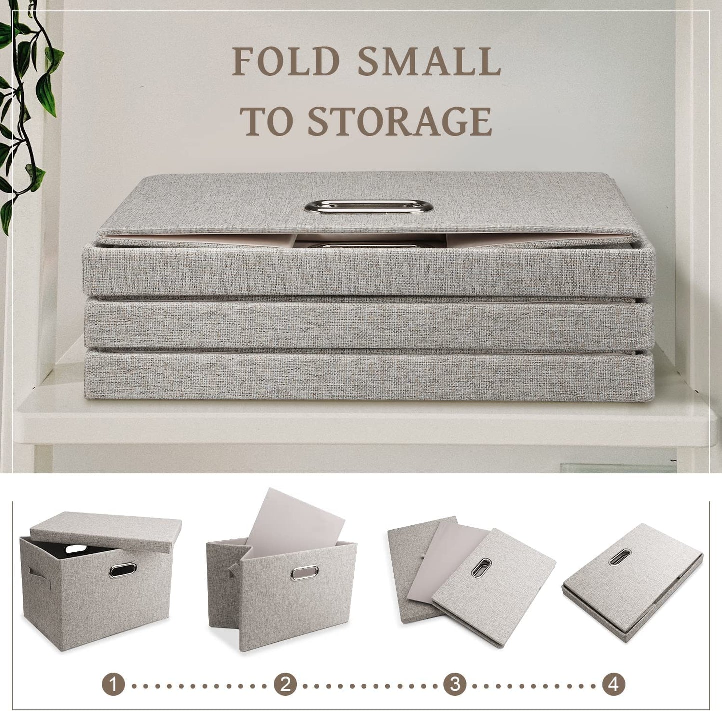 Graciadeco Medium 15" 21 Quart Collapsible Stackable Storage Bins with Lids, 5 Packs Beige Foldable Fabric Closet Boxes Heavy-duty Linen Cube Baskets Container for Bedroom Office (15 x 11 x 8)