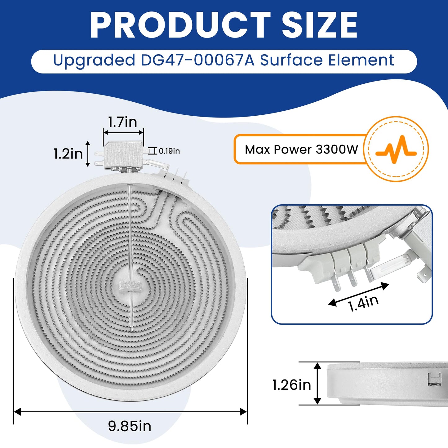 Upgrade MEE62385201 DG47-00067A 10 In Dual Radiant Surface Element Replacement Fit For L-G Electric Ranges - Range For Sam-sung stove - Replace MEE62385201 4010990,AP5967646,PS11720672 by AMI PARTS