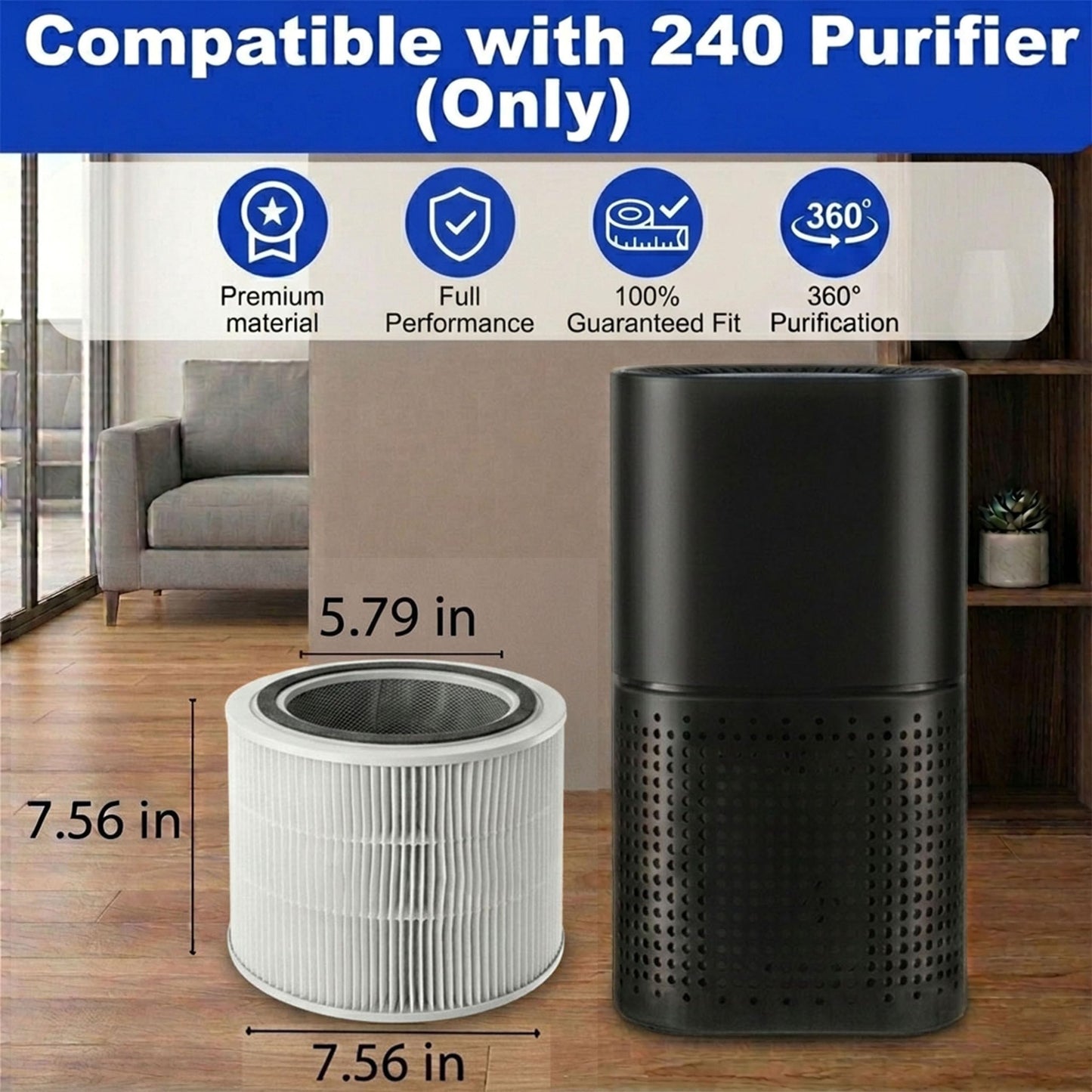 240 Replacement Filter Compatible with 240 Air Purifier, 3-in-1 True Hepa 14 Graded with Activated Carbon Captures 99.99% of Smoke, Dusts, Odors, Allergens & Air Pollutants, 2 Pack