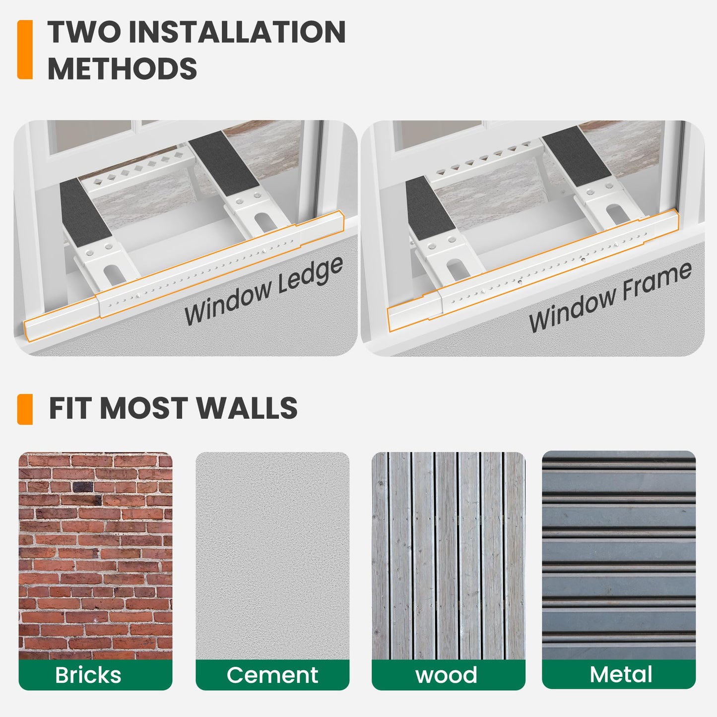 Plusluck Air Conditioner Bracket No Drill: Heavy Duty Holder with Bubble Level for 350lbs AC Units, Adjustable Width, No Tools Needed, Fits Single & Double Hung Windows, 5000-24000 BTU Coverage