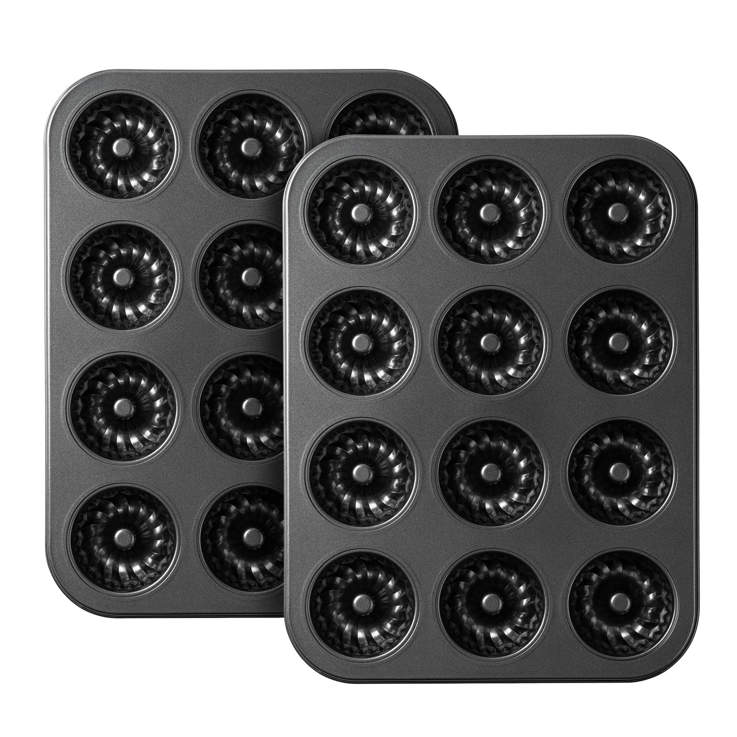Tiawudi Mini Fluted Tube Cake Pan, 12 Cavity Baking Pan, Non-stick Baking Mold for Cupcakes, Donuts, Cornbread, Brownies, Jellies, Set of 2