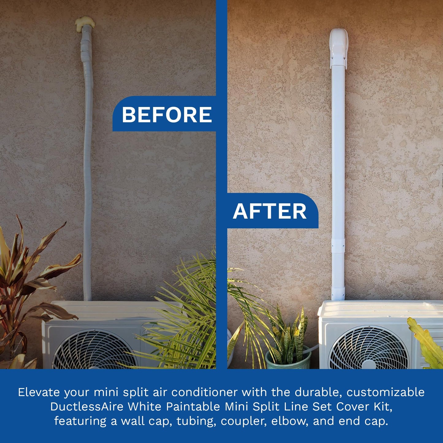 DuctlessAire - Mini Split Line Set Cover Kit - Paintable Mini Split Cover for Air Conditioner & Mini Split AC/Heating System - Durable Protection - Ideal for Indoor & Outdoor Use (White, 3" x 7.5 ft)