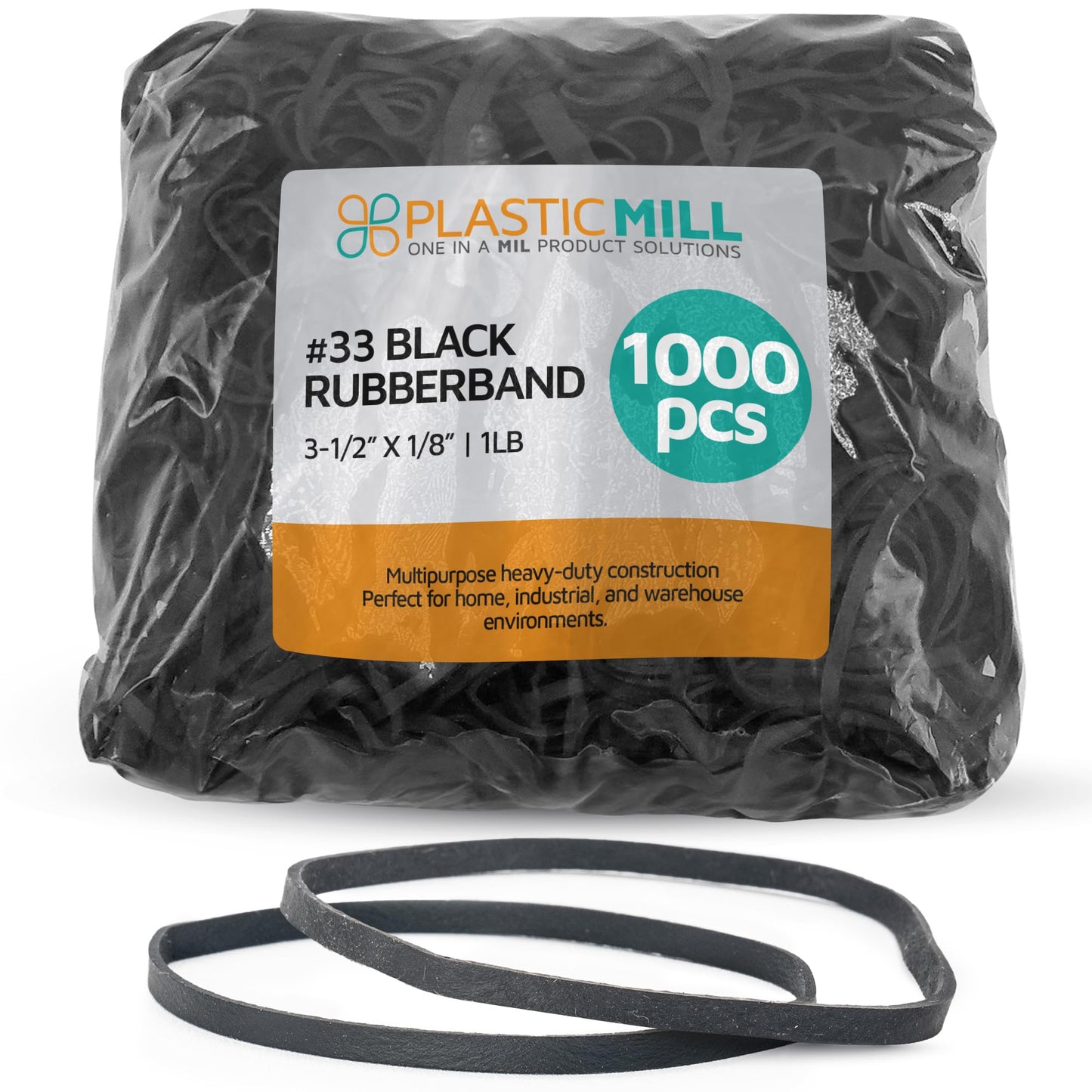 PlasticMill Black Rubber Bands Size 33 (3 1/2" x 1/8") - #33 Rubber Bands Office Supplies - Strong, Elastic Bands for Crafts, Balloon Garland, Cash, File Folders (1,000-Pack)