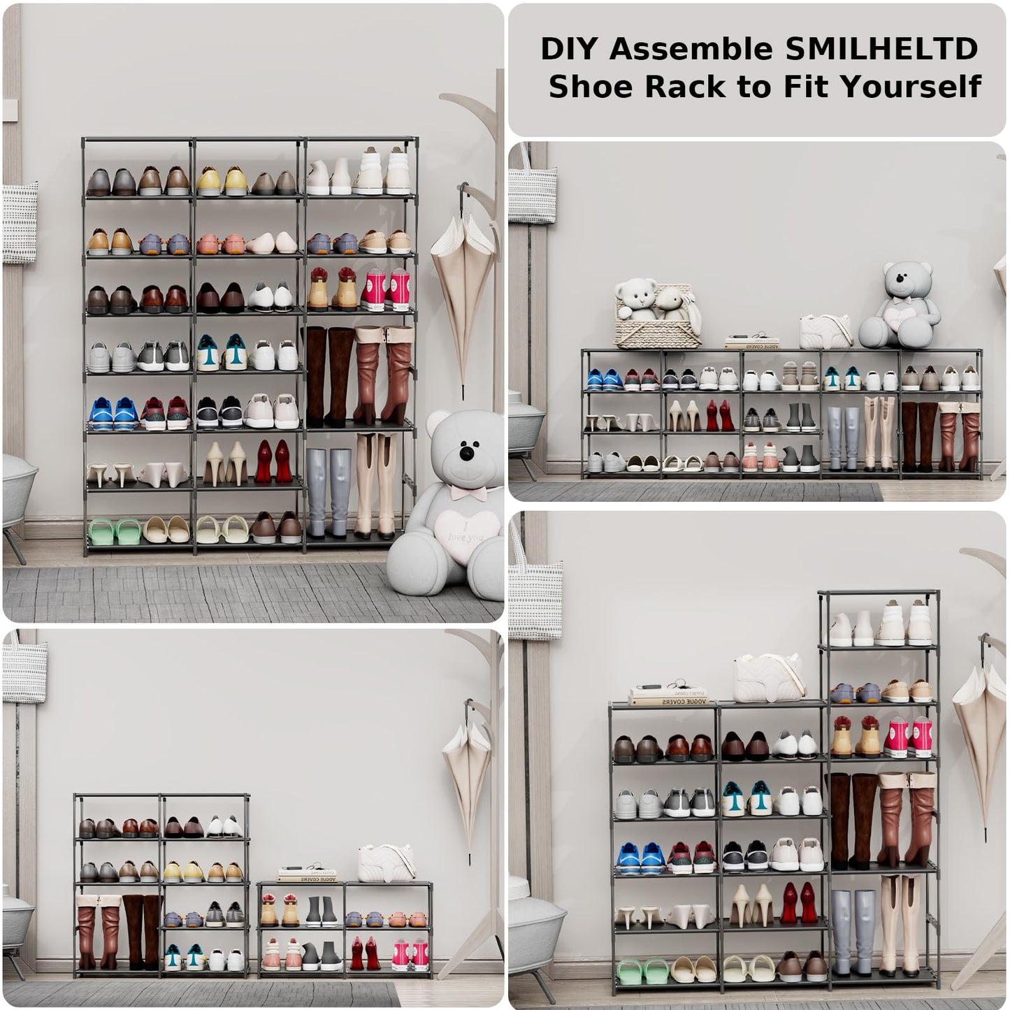 SMILHELTD Large Shoe Rack 3 Row 8 Tier for Entryway Holds 48 Pairs, Metal Shelves with Dust-Proof Mats, Space Saving Storage for Garage Closet, DIY Assembly, 49.2" W x 50.8" H
