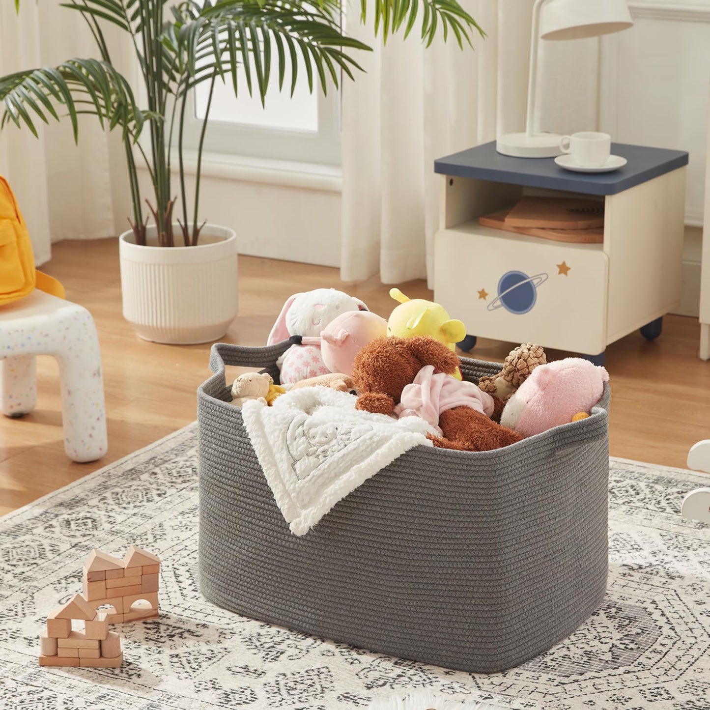 108L Extra Large Blanket Basket, for Living Room, Nursery, Bedroom, Laundry Room,Rectangle Woven Storage with Handles for Comforters, Pillows, Cushions and Toys, 24.8" x 16.2" x 16.2", Dark Grey