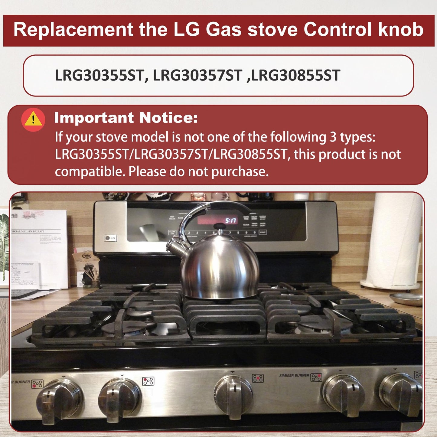 M Motico EBZ37189611(4pcs) Gas Stove Knobs EBZ37189609(1pcs) Oven Range Knob Replacements Only Fit for LG LRG30355ST/ LRG30357ST/LRG30855ST Series Burner Control Knob Replace EBZ37189601,EBZ37189602
